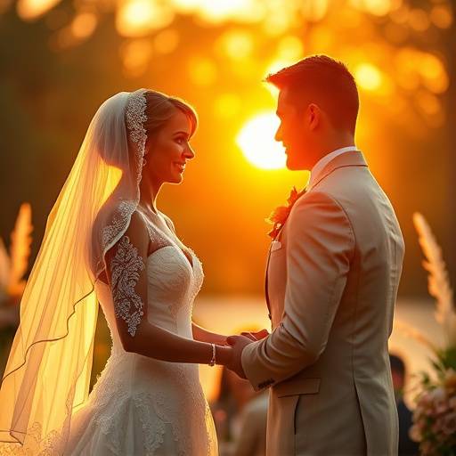 A romantic wedding photograph capturing the bride and groom exchanging vows during their ceremony.