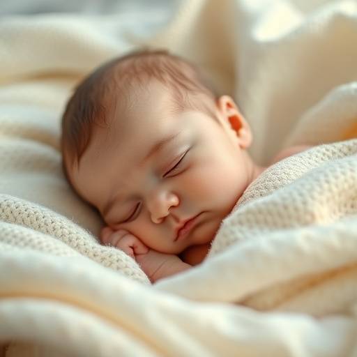 Newborn baby sleeping peacefully in a soft blanket.